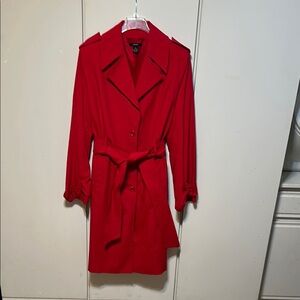 Vibrant Red Belted Trench Coat